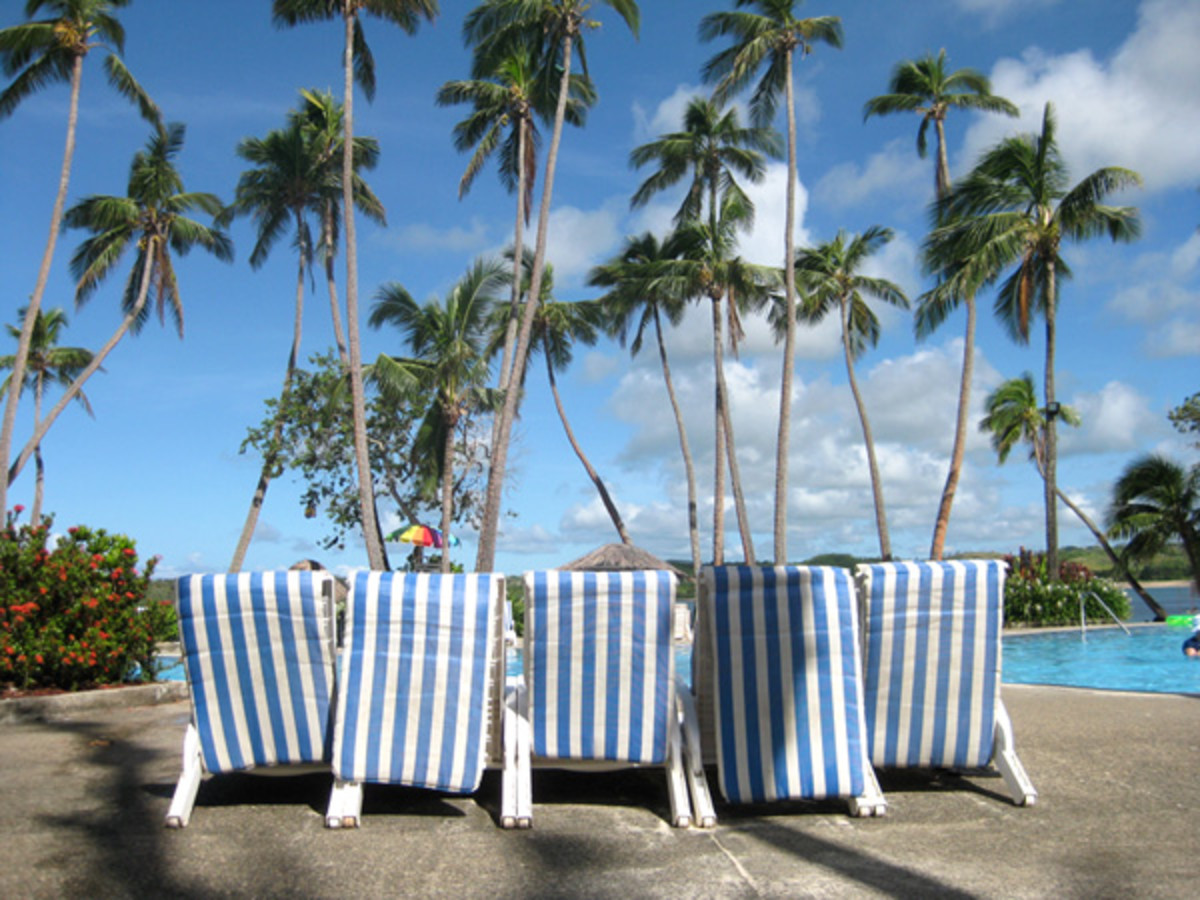 Deckchairs near the large family pool.