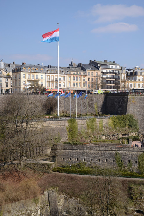View of flags from Metz Square, Luxembourg City
