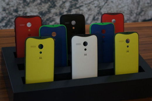 The different colored back covers of the Moto G