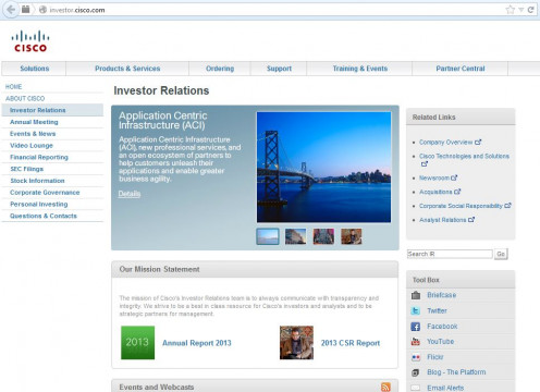 The Cisco home page for investor relations.