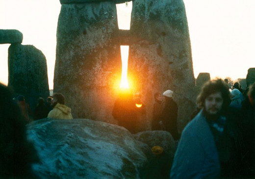 Sunrise between the stones at Stonehenge on the Winter Solstice in the mid 1980s