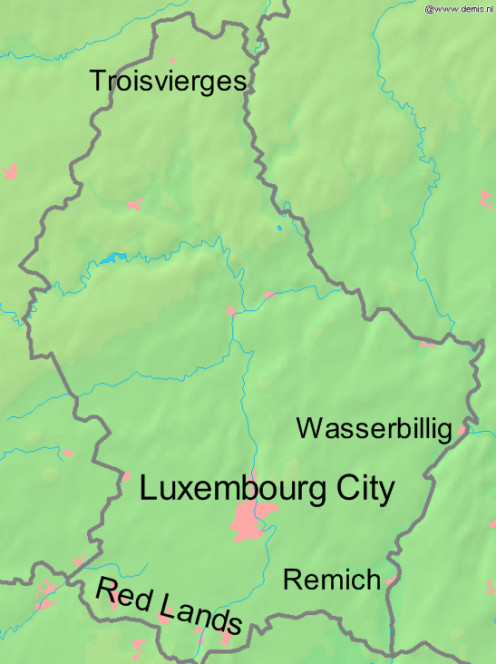 Map of Luxembourg with Wasserbillig marked 