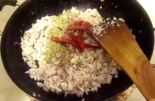 Add rest of the ingredients to fry along with the coconut
