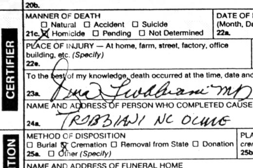 Death Certificate lists cause of death as homocide
