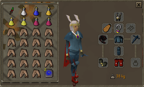 This is an ideal setup for your inventory, along with a very good armor and weapon setup.  However, everything including the food can be substituted for lower-level gear.