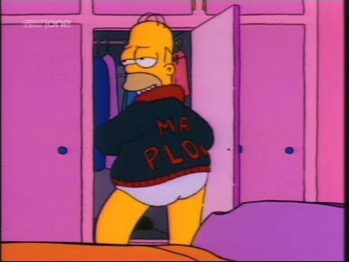 Homer "Mr. Plow" Simpson sensually displaying his jacket.