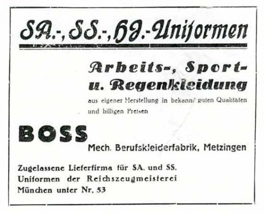 HUGO BOSS factory sign, 1933