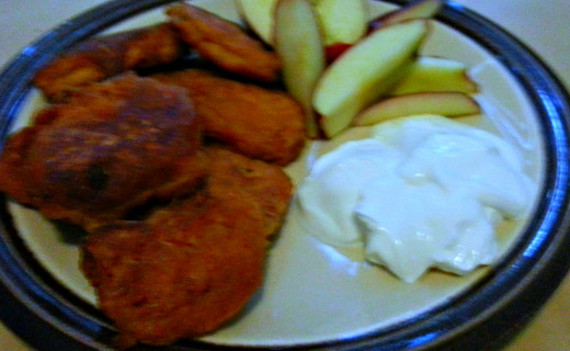 Sweet Potato Pancakes with sour cream and apples.