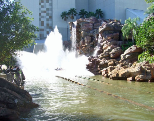 The flume splashes down following the huge drop