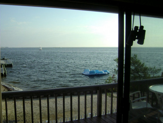 Bay view from screen porch sliders