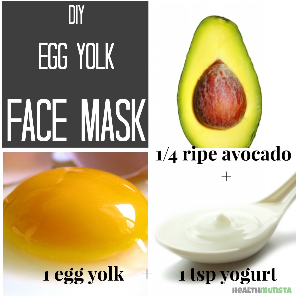 Nourishing egg yolk face mask for all skin types with avocado and yogurt.