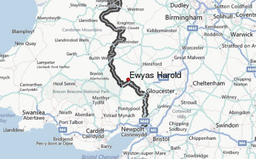 The location of Ewyas Harold near the boundary with Wales