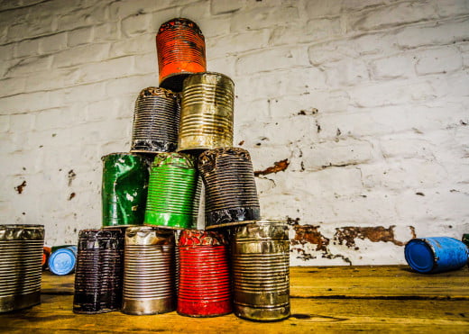 An artful display of recyclable cans