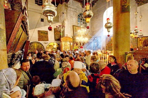 Crowd of visitors at the tomb of Mother Mary