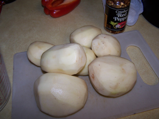 Here I have the potatoes peeled ready to be diced.