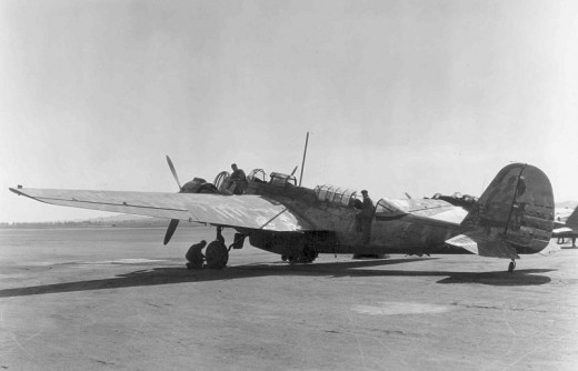 This B-12A, parked at March Field, is seen in a temporary camouflage scheme used in war games.  