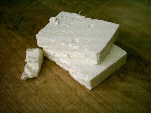This is feta cheese. Similar to what this cheese will look like.