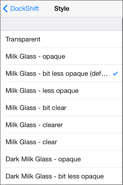 A selection of styles that can be applied to the iPhone dock