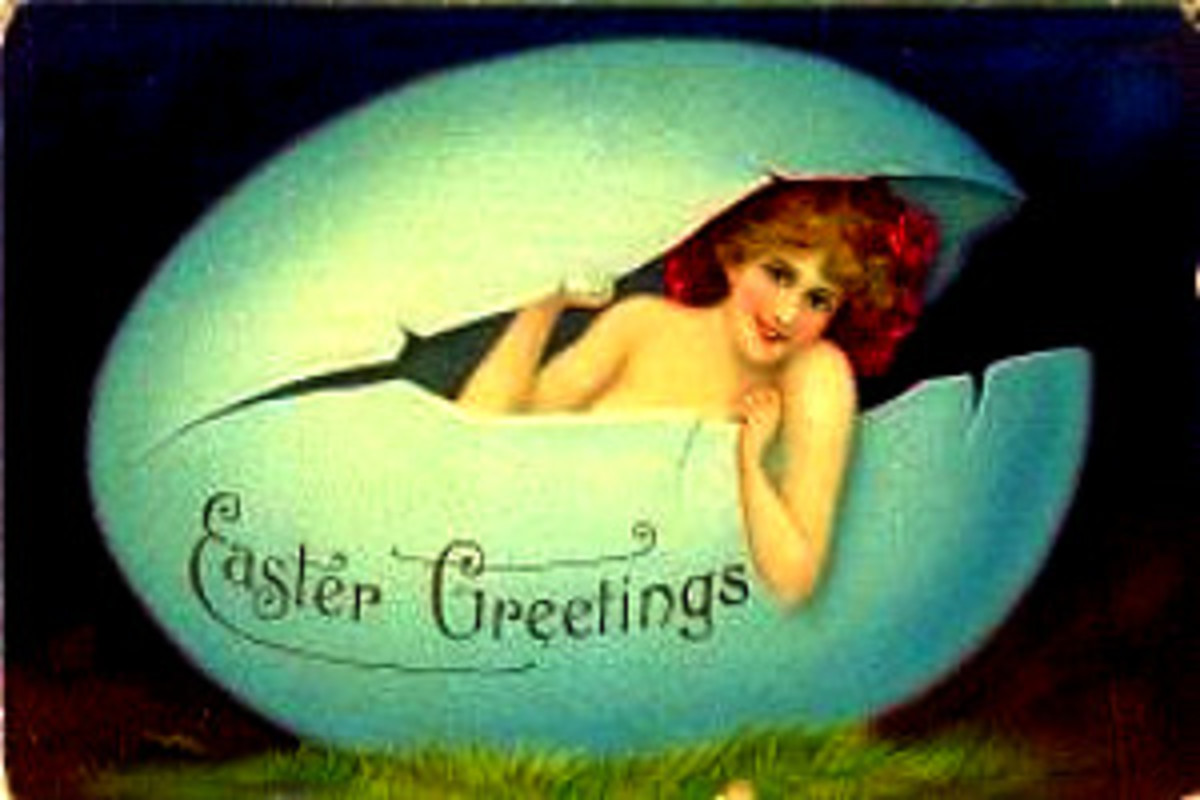 Vintage Easter card. Eostre seems to say "I'm baaaack!"