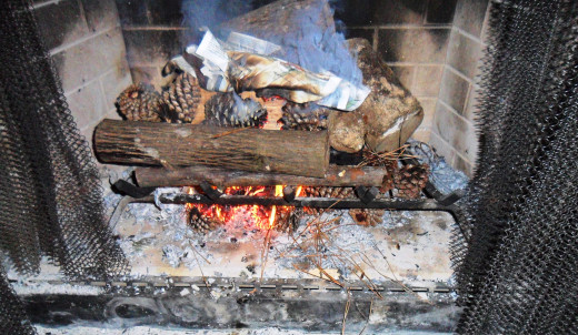 Once I lit a tolled up piece of newspaper, I tried to spread the flame and light the various pine cones.