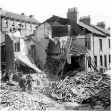 Bombs dropped from enemy aircraft then, later the 'Doodle Bugs' (V1 rockets) and later the more deadly V2s.  A great many homes were destroyed.