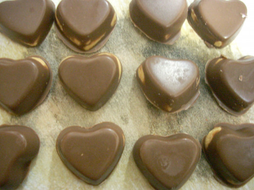 Completed Peanut Butter and Carob Hearts