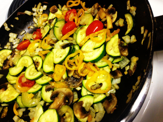 Beginning to brown the veggies in a medium sized sauté pan.