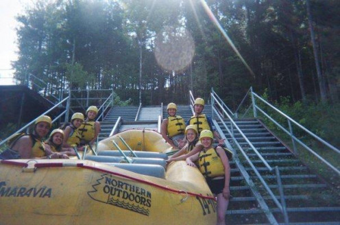 You will slide the raft down a couple flight of stairs to the Kennebec. It's a relatively easy drag, but you should be physically fit. This is my group back in 2008. 