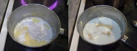 Step Fifteen: Add your flour to your melted butter, Step Sixteen: Once mixed, add your milk and mix
