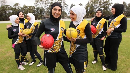 Players from the Auburn Tigers women's football team, which is predominantly Muslim. Picture: James Croucher