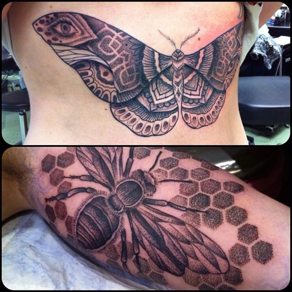 Dot tattoo. Fly and moth tattoo
