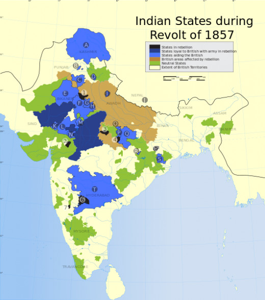 Map of Indian States during revolt of 1857
