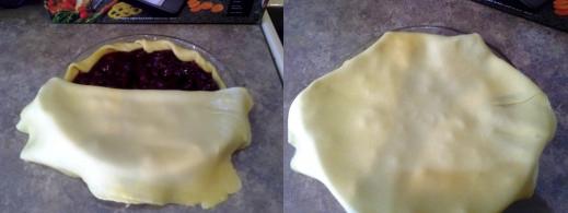 Step Fifteen: Lay your rolled out pie crust over the top of your pie, Step Sixteen: Because I already designed my bottom crust, I'm folding over the top crust like a cover for the pie