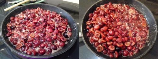 Step Seven: Cook your cherries over medium heat with your sugar, water and cornstarch until thickened, See all the natural cherry juices coming out as the cherries cook?