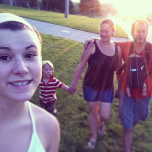 Here's the author with his family, walking during one of those bucolic moments, sans crying and temper tantrums from children or the author himself