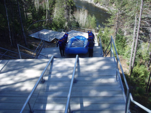 After you carry your boat to the stairs you will lower it on the medal beams to the river below. 2010