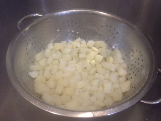 Step Twenty-two: When ready, strain your potatoes in a strainer in the sink