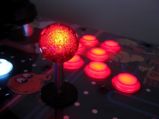 Photo of Player 2 controls. The bubbly looking joysticks are an interesting feature. 