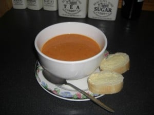 A bowl of the finished soup