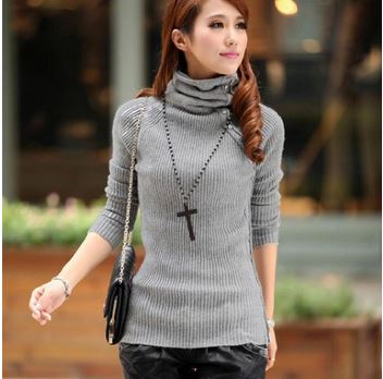 Finejo Women's Elastic Medium-Long Turtleneck Wool Sweaters Available at Amazon