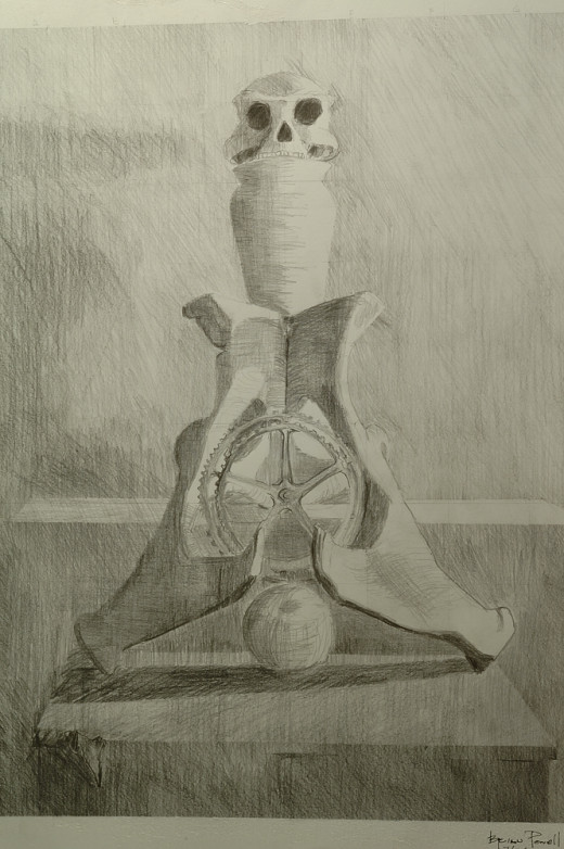 Still life of bones and vase - Graphite on Paper