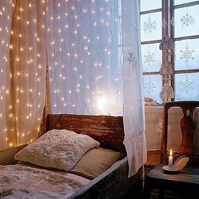 Try hanging string lights behind fabric