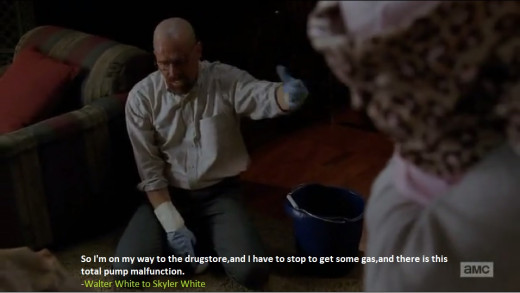 Walter cleans kerosene from floor, that was spilled by Pinkman