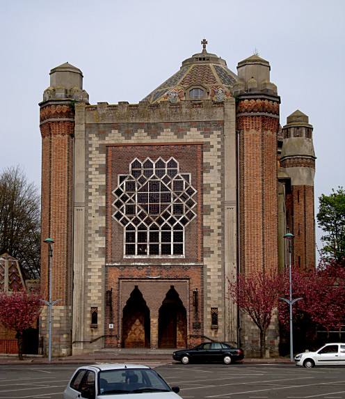 The frontage of Saint-Chrysole church, Comines (Nord)