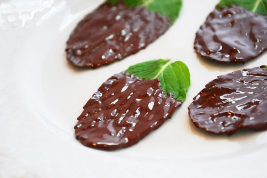Chocolate dipped mint leaves