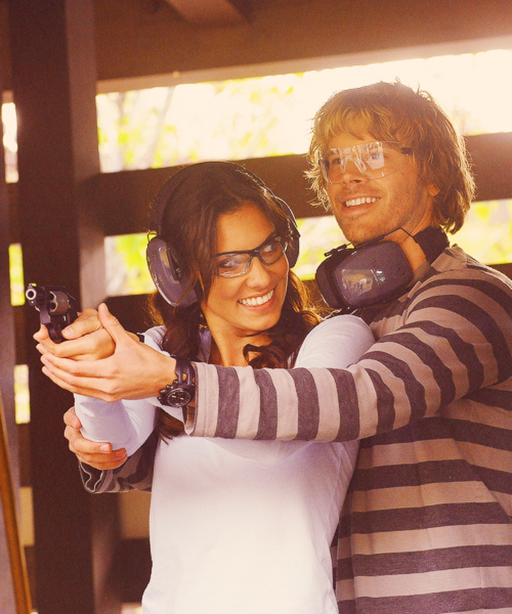 Detective Marty Deeks and Special Agent Kensi Blye at target practice.