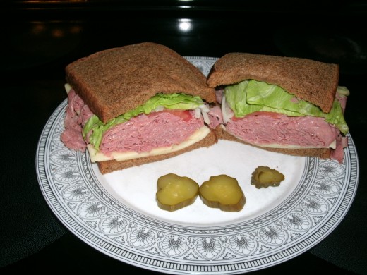 Corned beef on rye sandwich