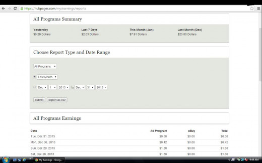 Example of my Hubpage earnings