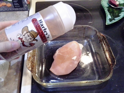 Step Four: Season your chicken breast with an all-purpose seasoning (We like to use Harley's seasoning.)