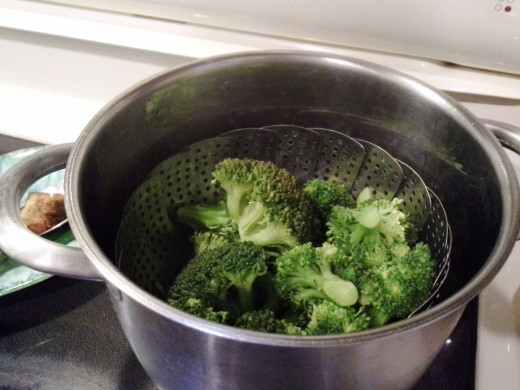 Step Five: You'll be looking for your broccoli to change from dull brown to bright green